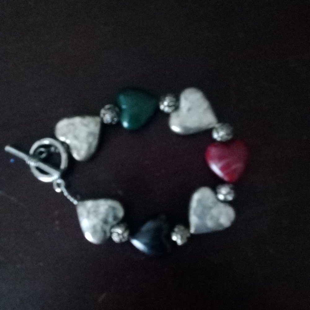 Silver green and red bracelet